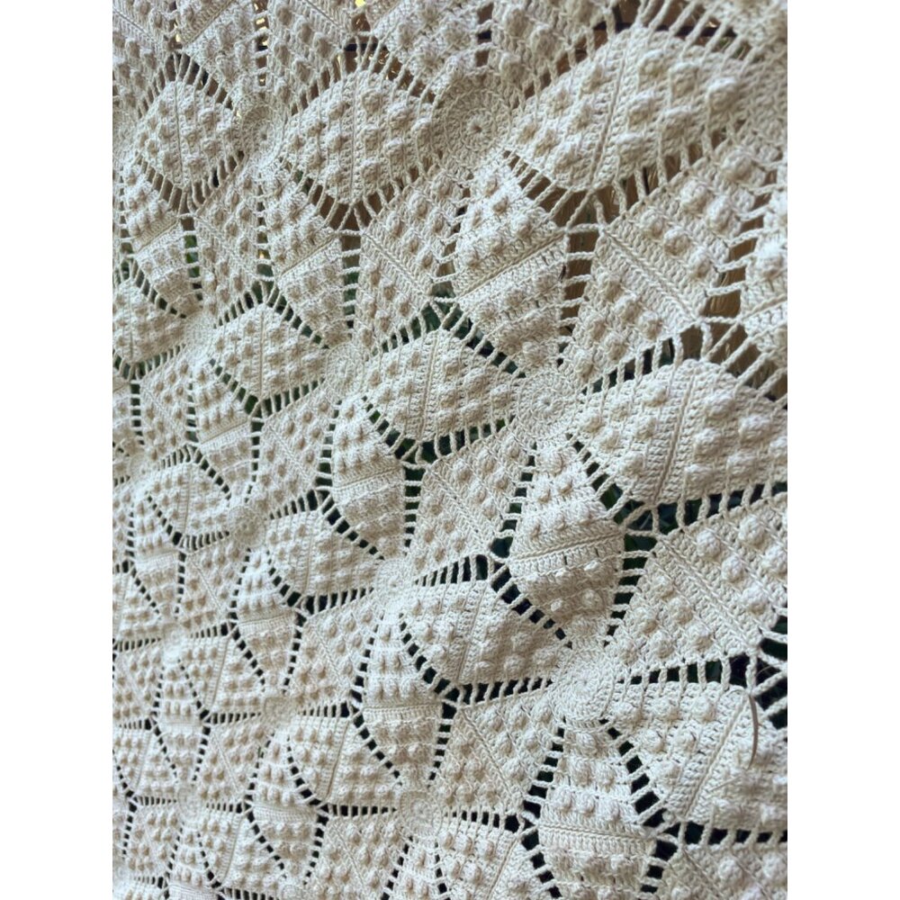 Antique 1930s Thread Cotton Crochet BedSpread star Pattern Fringe 98 x 81" - Picture 14 of 16